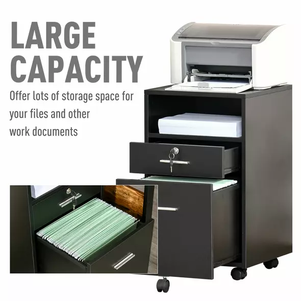 Vinsetto Lockable Two-Drawer Filing Cabinet, with Wheels - Black - 6