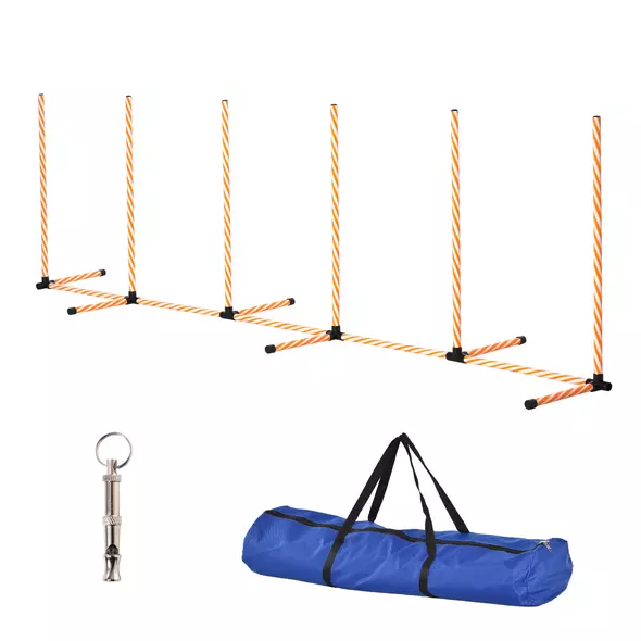 PawHut Dog Agility Equipment Pet Outdoor Training Play Run Obstacle w/ 6 Weaves Poles Whistle Carrying Bag - 1