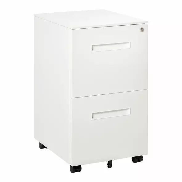 Vinsetto Metal Mobile File Cabinet with Wheels, Lockable 2 Drawer Filing Cabinet for A4, Legal, Letter, Compact Under Desk Storage Unit with Pre-Assembled Body for Home Office, 39 x 48 x 67cm, White - 1