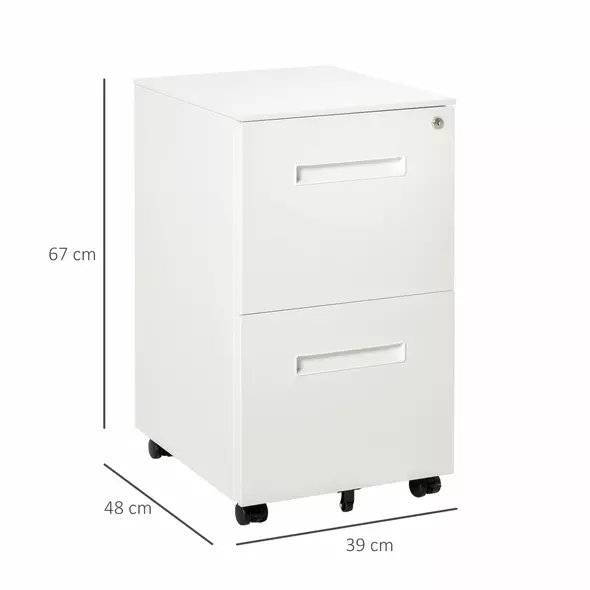 Vinsetto Metal Mobile File Cabinet with Wheels, Lockable 2 Drawer Filing Cabinet for A4, Legal, Letter, Compact Under Desk Storage Unit with Pre-Assembled Body for Home Office, 39 x 48 x 67cm, White - 3