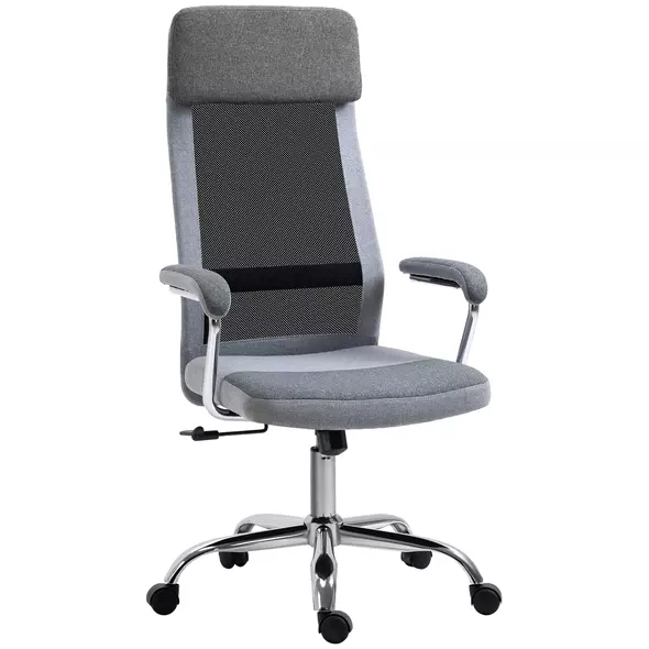 Vinsetto Office Chair, Ergonomic Desk Chair, High Back Computer Chair with Adjustable Height, Swivel Rolling Wheels, Mesh Back and Linen-Feel Fabric Seat for Home and Study, Grey - 2
