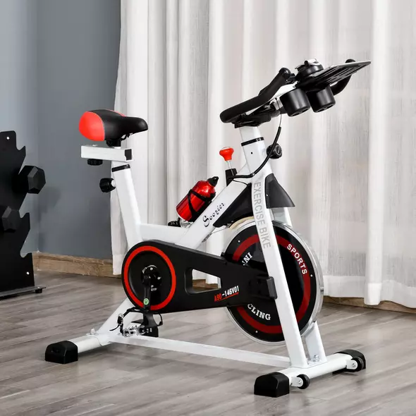 HOMCOM Exercise Bike, 8kg Flywheel Stationary Bike Indoor Cycling Machine with Adjustable Resistance Seat Handlebar, White - 2