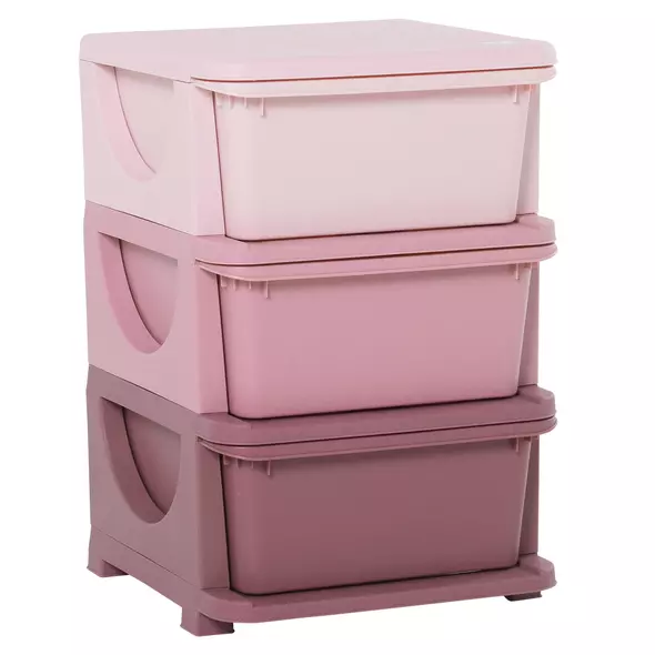 HOMCOM 3 Drawers Plastic Storage Units, 3 Tier Kids Storage Units, Children Toy Chest for Nursery, Playroom, Bedroom, Pink - 1