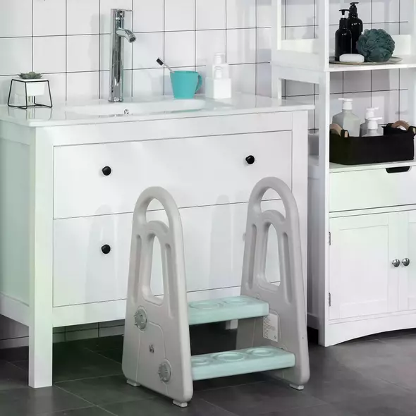HOMCOM Kids Toddler Step Stool Ladder Kitchen Helper for Toilet Potty Training Bathroom Sink Bedroom Blue and Grey - 7