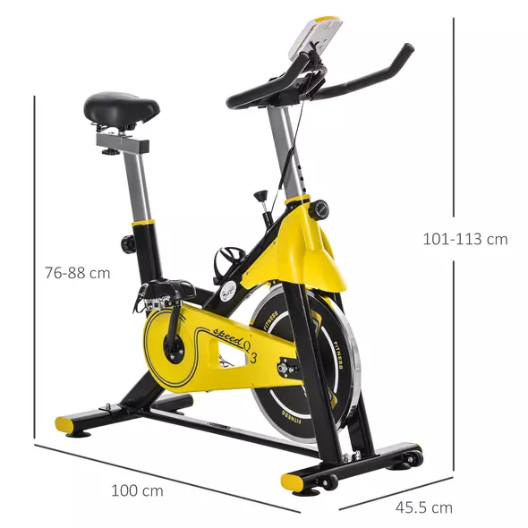 HOMCOM Exercise Bike, with 6kg Flywheel Belt Drive, Adjustable Resistance, LCD Display - Yellow - 3