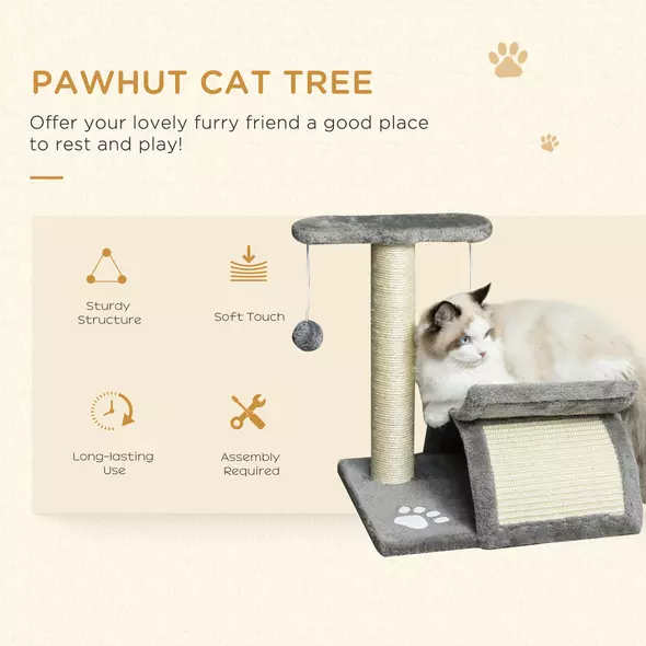 PawHut Cat Tree, Cat Tower for Kittens with Rotatable Top Bar, Sisal Scratching Post, Tunnel, Dangling Balls - Grey - 4