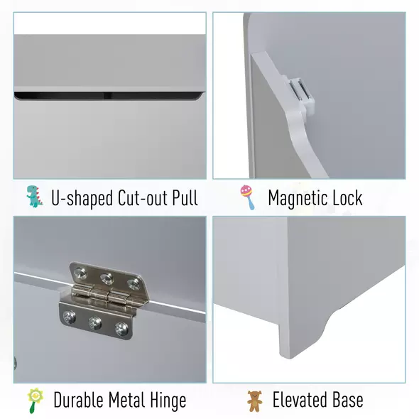 HOMCOM Wooden Kids Toy Box Children Storage Organizer Chest Safety Hinge Playroom Furniture Grey - 5