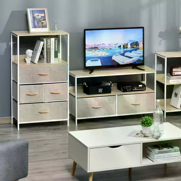 HOMCOM 4 Drawer Storage Chest Unit Home Cabinet w/ Shelves Home Living Room Bedroom Entryway Living Furniture, Light Grey - 2