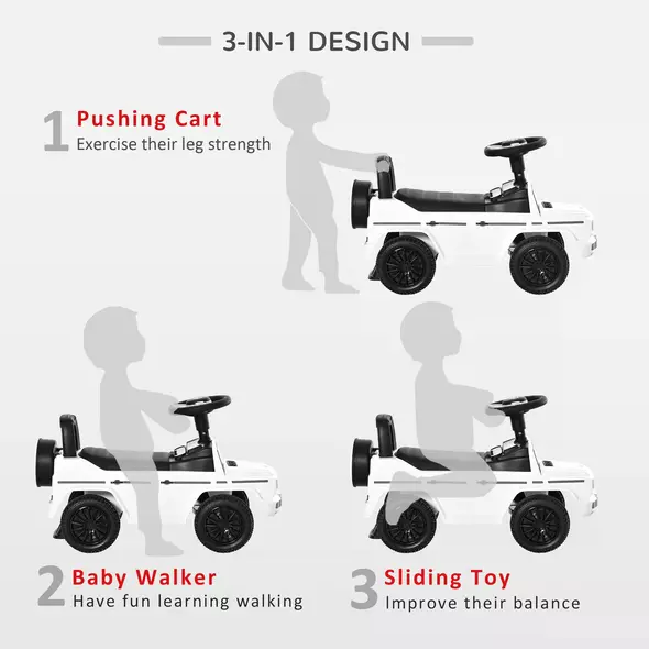 HOMCOM 3 in 1 Kids Ride On Car G350 Licensed Foot To Floor Slider Toddler Push Along NO POWER White 12-36 months - 4