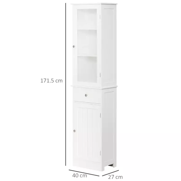 kleankin Bathroom Storage Cabinet with 3-tier Shelf Drawer Door, Floor Cabinet Free Standing Tall Slim Side Organizer Shelves, White - 3