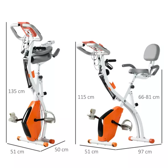 HOMCOM 2-in-1 Folding Exercise Bike with 8-Level Magnetic Resistance, Arm Resistance Band, Pulse Sensor, Orange - 3