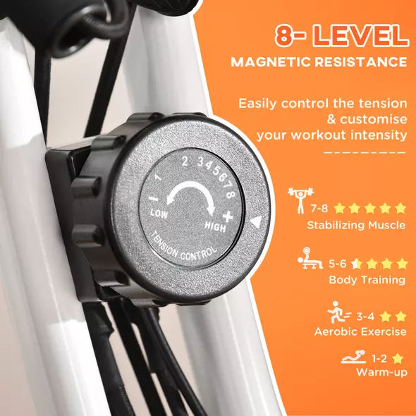 HOMCOM 2-in-1 Folding Exercise Bike with 8-Level Magnetic Resistance, Arm Resistance Band, Pulse Sensor, Orange - 6