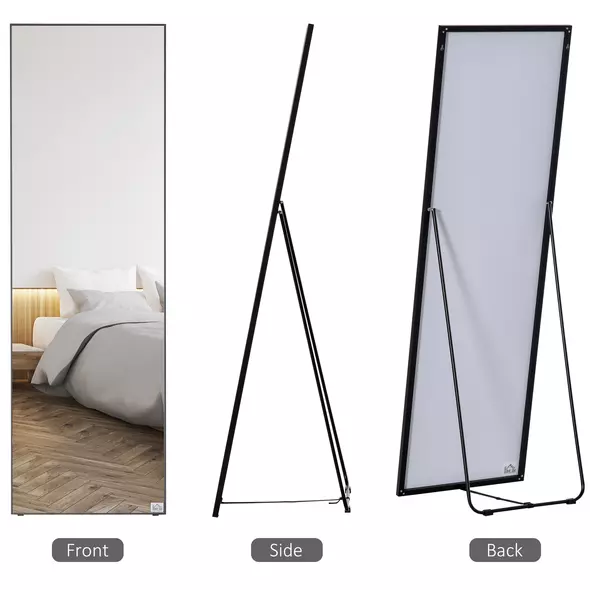 HOMCOM Full Length Dressing Mirror, Floor Standing or Wall Hanging, Aluminium Alloy Framed Full Body Mirror for Bedroom, Living Room, 50 x 161.5cm, Black - 5