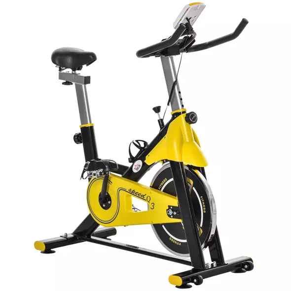 HOMCOM Exercise Bike, with 6kg Flywheel Belt Drive, Adjustable Resistance, LCD Display - Yellow - 1
