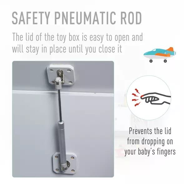 HOMCOM Wooden Kids Toy Box Children Storage Organizer Chest Safety Hinge Playroom Furniture Grey - 6