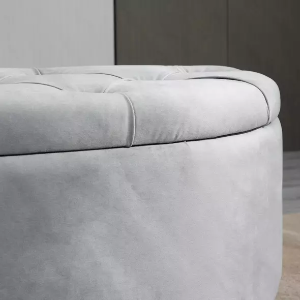 HOMCOM Semi-Circle Ottoman Storage Bench, Bed End Bench, Tufted Upholstered Window Seat Footrest Stool with Rubberwood Legs for Bedroom & Entryway, 120 x 46 x 42 cm, Light Grey - 9