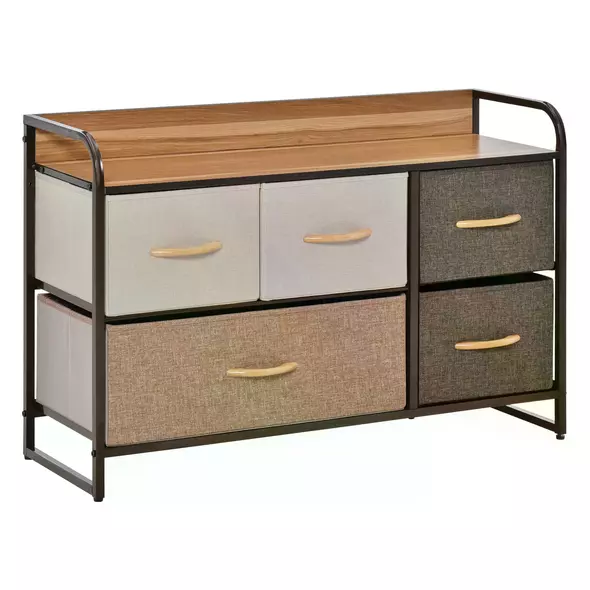 HOMCOM 5-Drawer Dresser, Linen Fabric Chest of Drawers, Dresser Tower Unit for Bedroom Hallway Entryway, Storage Organizer with Steel Frame Wooden Top - 1