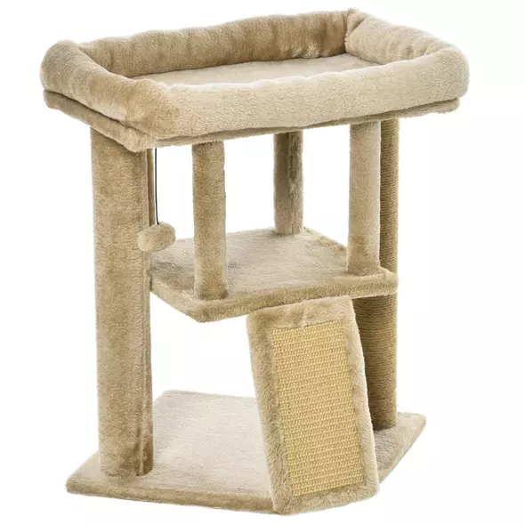 PawHut Cat Tree Tower for Indoor Cats Cat Scratching Post Climbing Activity Centre w/Jute Scratching Pad, Toy Ball, Cat House - Coffee - 8