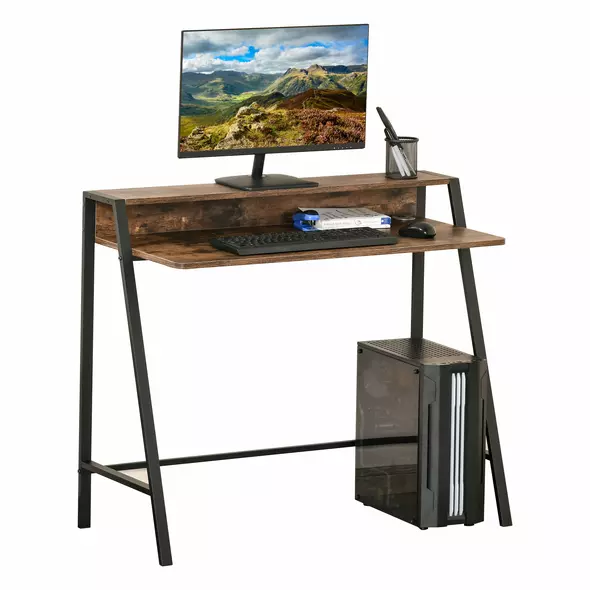HOMCOM Writing Desk Computer Table Home Office PC Laptop Workstation Storage Shelf 100L x 45W cm Rustic Brown - 1
