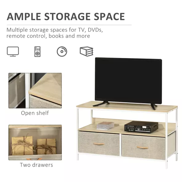 HOMCOM TV Stand Cabinet with 2 Foldable Drawers - Maple Colour - 5