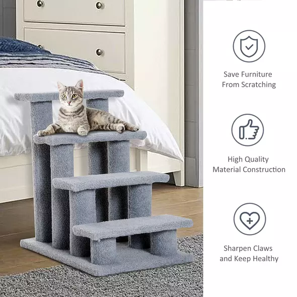 PawHut Dog Steps for Bed 4 Step Pet Stairs for Sofa Dog Cat Climb Ladder 63x43x60 cm Grey - 5