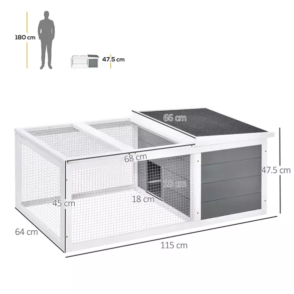 PawHut Rabbit Hutch Guinea Pig Hutch Wooden Small Animal Cage Rabbit Run Duck House with Openable Roof for Indoor Outdoor 115 x 66 x 47.5 cm - 3