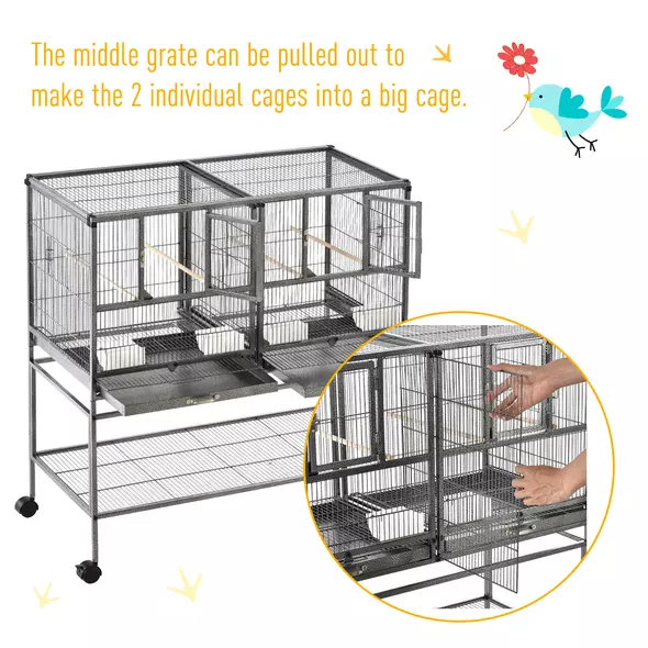 PawHut Large Bird Cage Parrot Cage with Divider, Slide Tray for Finch Canaries Parakeets Cockatiels, 95 x 45.5 x 102 cm - 7