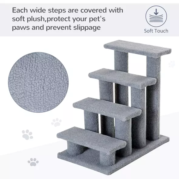 PawHut Dog Steps for Bed 4 Step Pet Stairs for Sofa Dog Cat Climb Ladder 63x43x60 cm Grey - 4