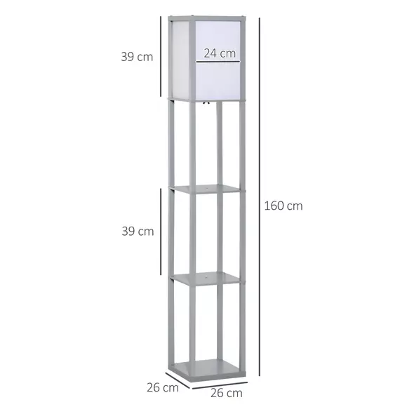 HOMCOM 3-Tier Floor Lamp, Floor Light with Storage Shelf, Reading Standing Lamp with Acrylic Shade for Living Room, Bedroom, Kitchen, Dining Room, Office, Dorm, 160cm, Grey - 3