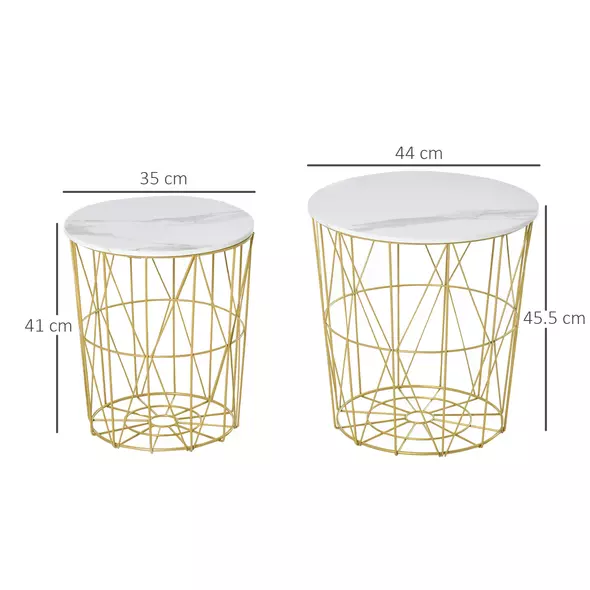 HOMCOM Set of 2 Nesting Side Tables with Storage, Round End Tables Coffee Tables with Steel Frame and Removable Round Top, for Living Room, bedroom, office, White - 3