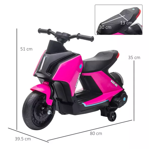 HOMCOM 6V Kids Electric Motorbike Ride On Toy w/ Music LED Lights Safety Training Wheels for Girls Boy 2-4 Years Pink - 3