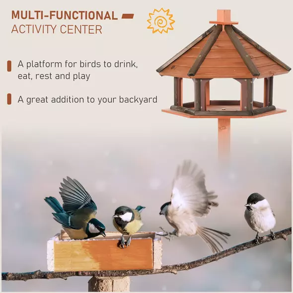 PawHut 130cm Wooden Bird Table, Feeding Station with Roof for Outdoor, Brown - 4