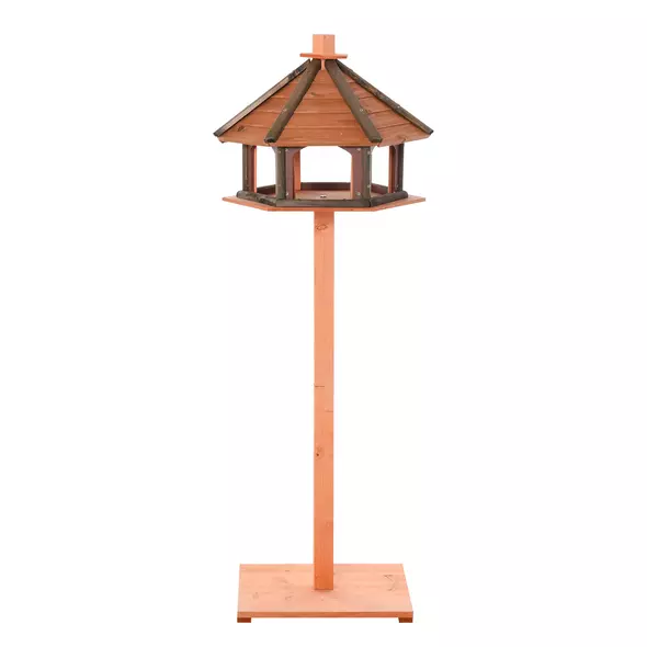 PawHut 130cm Wooden Bird Table, Feeding Station with Roof for Outdoor, Brown - 1