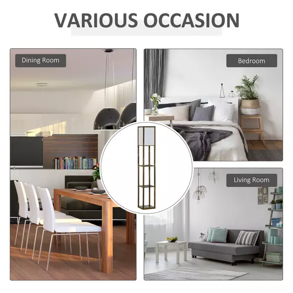 HOMCOM 3-Tier Floor Lamp, Floor Light with Storage Shelf, Reading Standing Lamp with Acrylic Shade for Living Room, Bedroom, Kitchen, Dining Room, Office, Dorm, 160cm, Brown - 6
