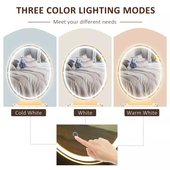 HOMCOM Dressing Table with LED Mirror and Cushioned Stool, Vanity Desk with Acrylic Lipstick Holder and 2 Drawers, Makeup Table for Bedroom, White - 5