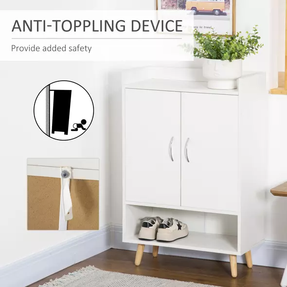 HOMCOM Modern Shoe Cabinet Storage Organizer with Doors and Shelves for Hallway & Entryway, 60L x 30W x 92Hcm, White - 7