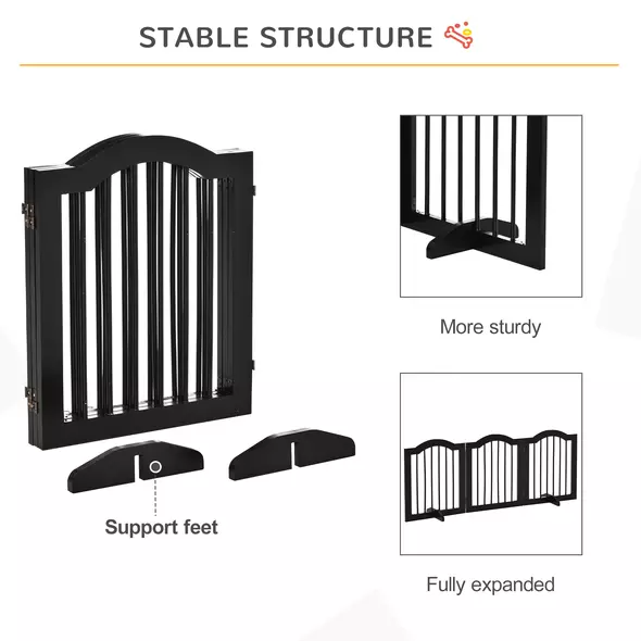 PawHut Freestanding Pet Gate Wooden Dog Gate with Support Feet Foldable Pet Fence Safety Barrier for the House Doorway Stairs Black - 7