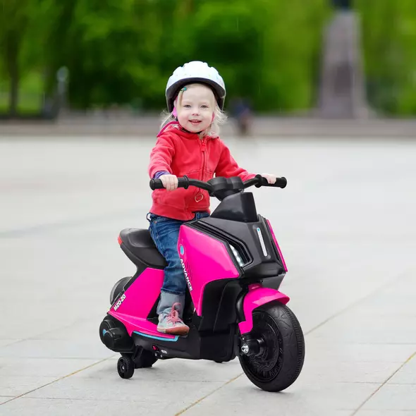 HOMCOM 6V Kids Electric Motorbike Ride On Toy w/ Music LED Lights Safety Training Wheels for Girls Boy 2-4 Years Pink - 2