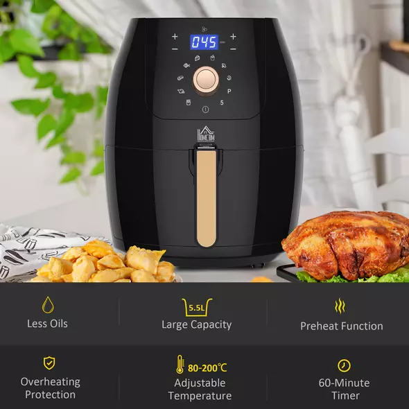 HOMCOM 5.5L 1700W Air Fryer, with Digital Display, 80-200℃ Temperature - 4