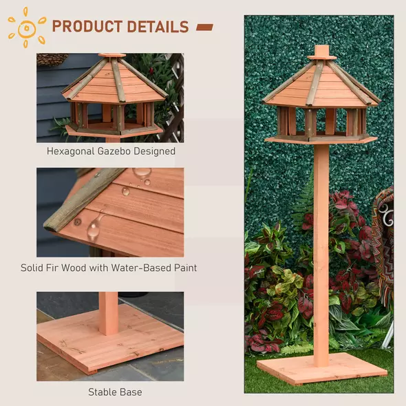 PawHut 130cm Wooden Bird Table, Feeding Station with Roof for Outdoor, Brown - 5