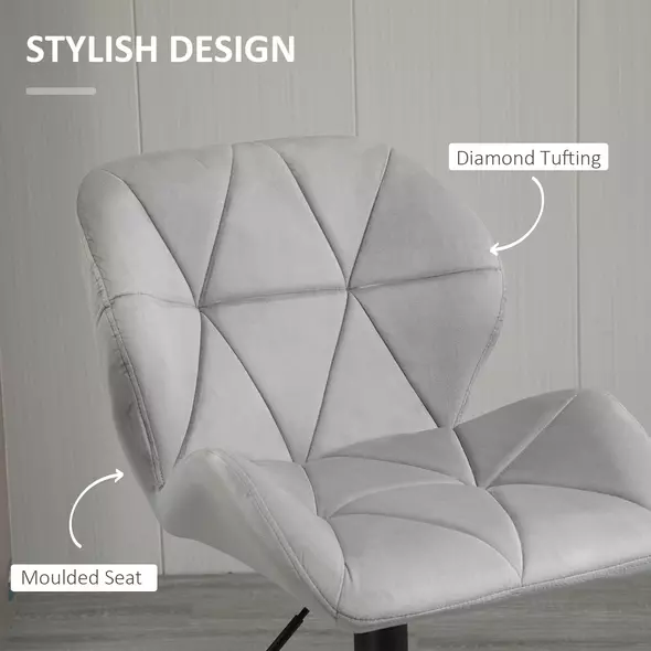 HOMCOM Adjustable Bar Stools Set of 2, Armless Upholstered Swivel Counter Chairs, Barstools with Back, Footrest, Light Grey - 6