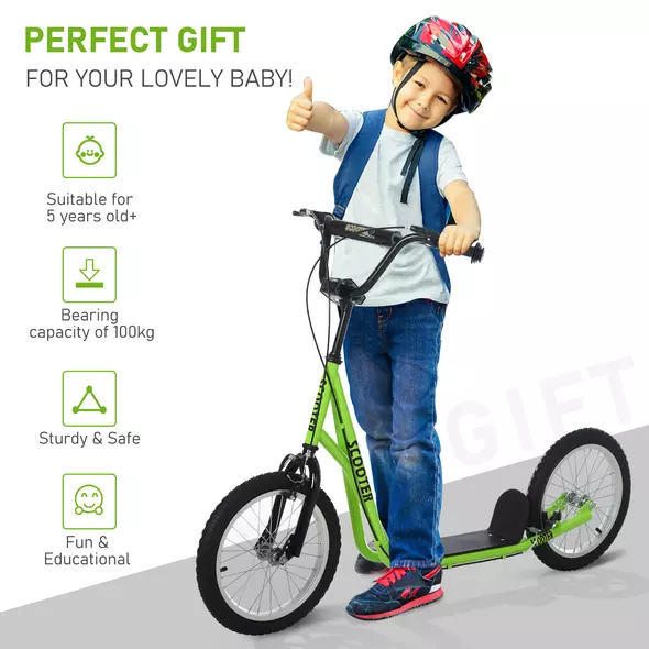 HOMCOM Kick Scooters for Kids with Adjustable Height, Anti-Slip Deck, Dual Brakes, Rubber Tyres, for Boys and Girls Aged 5+ Years Old - Green - 5