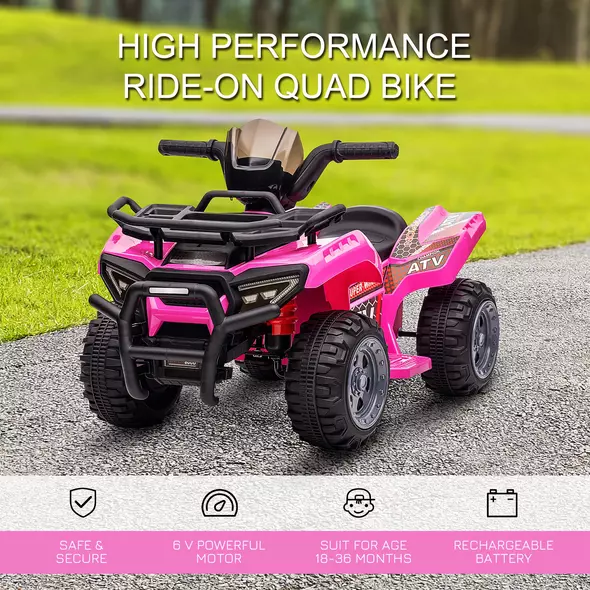 HOMCOM 6V Kids Electric Ride on Car Toddlers Quad Bike All Terrain Vehicle Toy With Music for 18-36 months Pink - 4
