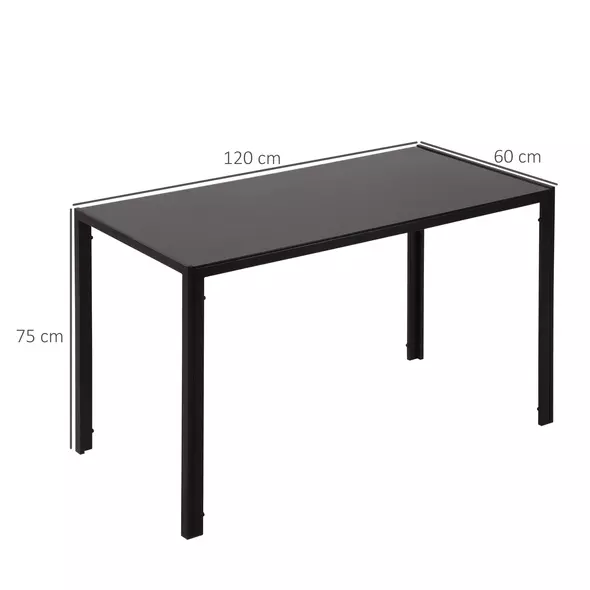 HOMCOM 120cm Dining Table, Rectangle 4 Seater Kitchen Table with Tempered Glass Top and Metal Legs for Dining Room, Living Room (Chairs Not Included), Black - 3