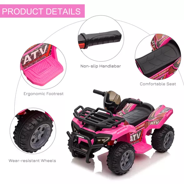 HOMCOM 6V Kids Electric Ride on Car Toddlers Quad Bike All Terrain Vehicle Toy With Music for 18-36 months Pink - 5