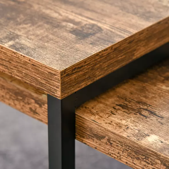 HOMCOM Nesting Coffee Table Set of 2, Industrial Stacking Side End Tables with Metal Frame for Living Room, Bedroom, Rustic Brown - 9