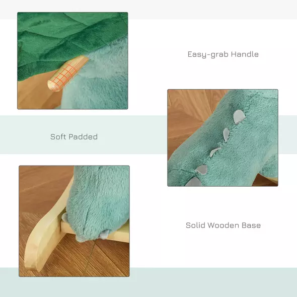 HOMCOM Plush Ride-On Rocking Dinosaur, with Sound - Green - 7