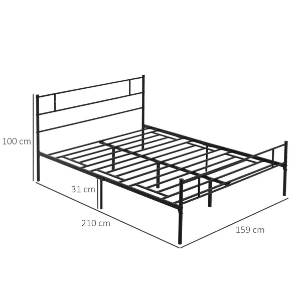 HOMCOM King Metal Bed Frame Solid Bedstead Base with Headboard and Footboard, Metal Slat Support and Underbed Storage Space, Bedroom Furniture, Black - 3