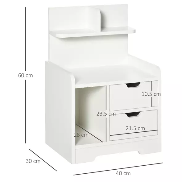 HOMCOM Bedside Table, Small Bedside Cabinet with 2 Drawers and Storage Shelves, Modern Nightstand for Bedroom, White - 3