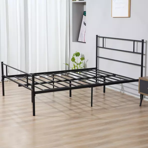 HOMCOM King Metal Bed Frame Solid Bedstead Base with Headboard and Footboard, Metal Slat Support and Underbed Storage Space, Bedroom Furniture, Black - 7